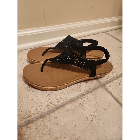 Skechers Women's Cali Beverlee Bedazzled Black Wedge Sandals Size 11 - Picture 1 of 8